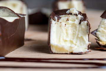 Sweet curd cheese made from milk with milk chocolate