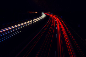 Fototapeta Speed Traffic - Highway at Night - Cars - Nachtverkehr auf Autobahn - Light Trails - Datenautobahn - Speeding - German - Ecology - Long Exposure - High quality photo	
 obraz