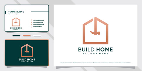 Fototapeta na wymiar House logo design for home repair icon with hammer element and business card template