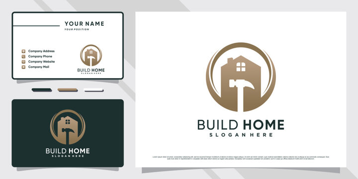 House logo design for home repair icon with hammer element and business card template