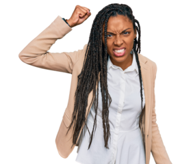 African american woman wearing business jacket angry and mad raising fist frustrated and furious while shouting with anger. rage and aggressive concept.