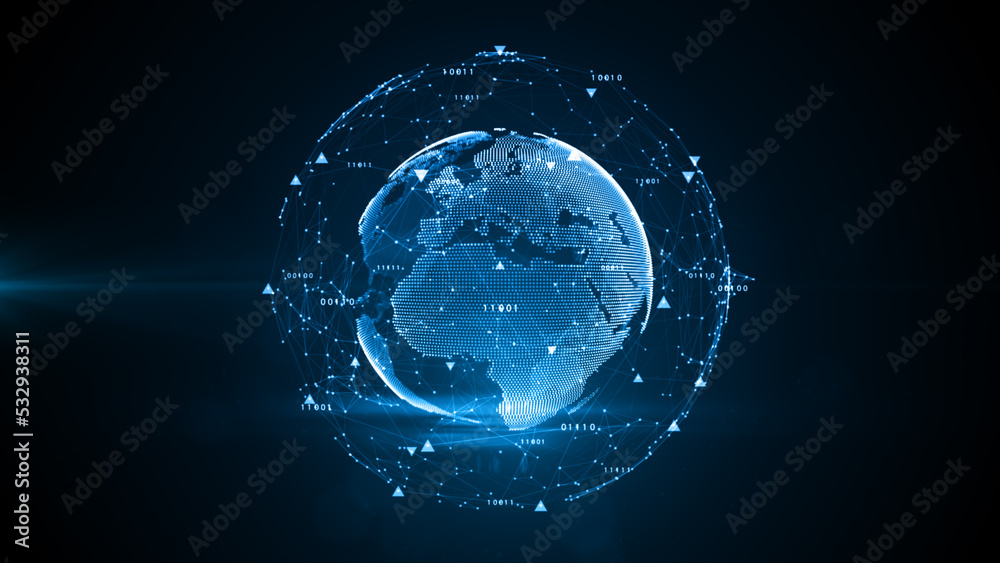 Poster technology digital data network , global network and blockchain connection abstract background, 3d r
