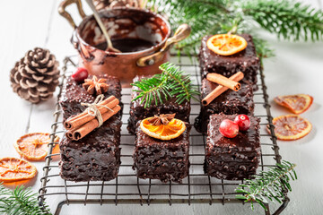 Obraz na płótnie Canvas Gingerbread chocolate cubes with dried fruits for Christmas