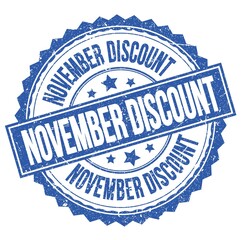 Fototapeta premium NOVEMBER DISCOUNT text on blue round stamp sign
