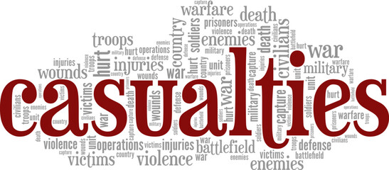 Casualties of war word cloud conceptual design isolated on white background.