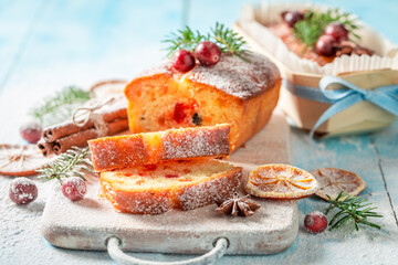 Homemade and sweet Fruitcake for Christmas baked