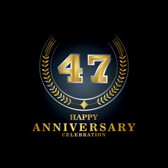 Template emblem 47th years old luxurious anniversary with a frame in the form of laurel branches and the number 47 47 years anniversary royal logo. Vector illustration Design
