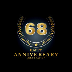 Template emblem 68th years old luxurious anniversary with a frame in the form of laurel branches and the number 68. 68 years anniversary royal logo. Vector illustration Design
