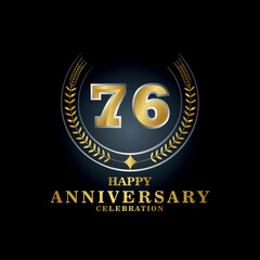 Fototapeta premium Template emblem 76th years old luxurious anniversary with a frame in the form of laurel branches and the number 76. 76 years anniversary royal logo. Vector illustration Design 