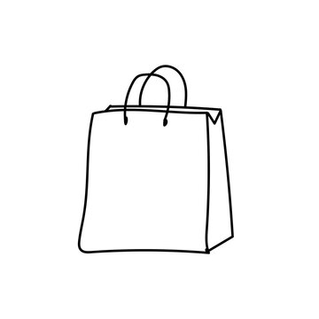 A package with purchases from the store. Icon with black lines on a white background in cartoon style.