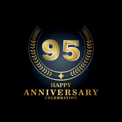 Template emblem 95th years old luxurious anniversary with a frame in the form of laurel branches and the number 95 . 95 years anniversary royal logo. Vector illustration Design
