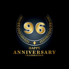 Template emblem th years 96 old luxurious anniversary with a frame in the form of laurel branches and the number 96 . 96 years anniversary royal logo. Vector illustration Design
 - obrazy, fototapety, plakaty