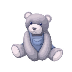 Cute teddy bear vector illustration. Cartoon happy animal toy character for game and lazy night sleep of baby in nursery, isolated funny doll with fur for little girl and boy, smiling teddy bear