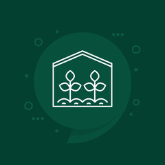greenhouse with plants line icon, vector