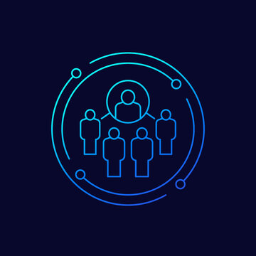 Coordinating people, coordinator icon, linear design