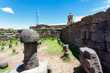 Giant stone penis fertility temple Chucuito, Puno, Lake Titicaca, Peru, South America