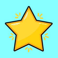 Cute funny star. Vector hand drawn cartoon kawaii character illustration icon. Isolated on blue background. Star character concept