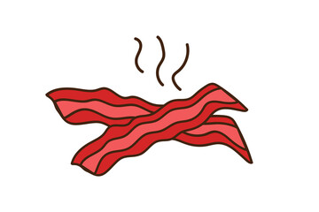 vector of Hand drawn fried slice of bacons vector about bacon, grill, crispy icon, pork cartoon, and grill icon