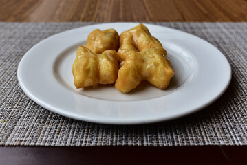 Deep fried dough stick with condensed milk sweet breakfast Chinese food is very hard energy before start your work of the new day.