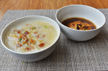 soft food fish porridge and boiled fish with soy sauce is very easy eat for every meal every day.