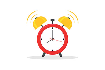 Red alarm clock. Wake-up time. Alarm clock is ringing in the morning. Twin bell clock. Vector illustration