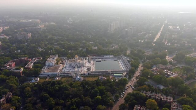  An Aerial Shot of Bangla Sahib Gurudwara at New Delhi, India