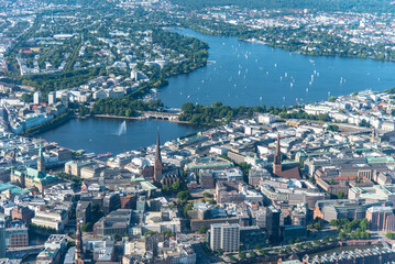 Fototapeta na wymiar Hamburg, Germany and Suburbs frome above