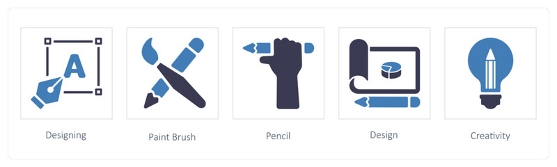 Designing, paint brush and Pencil