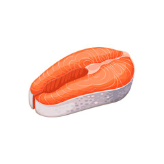 Salmon steak for cooking food vector illustration. Cartoon isolated raw sea or ocean fish with orange meat cut in piece or slice to cook healthy protein meal, seafood ingredient and fishery product