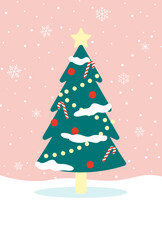 Christmas vector background with Christmas tree with snowflakes for banners, cards, flyers, social media wallpapers, etc.