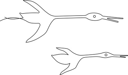 Obraz premium Flying bird Silhouette line. Continuous line drawing. Vector illustration.