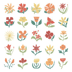 hand drawn vector set of flower character design.