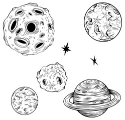 Сollection of solar system planets. Hand drawn isolated illustration. Doodle sketch. © ARTSTOK