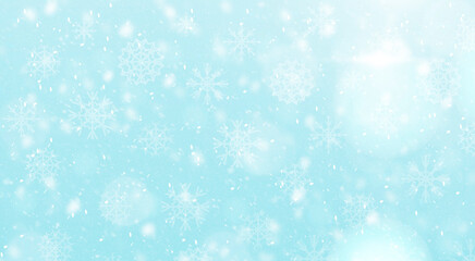 Naklejka na ściany i meble Winter Christmas background with snowflakes and blizzard