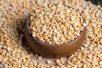 Raw, dry and not cooked porridge of peas on the table
