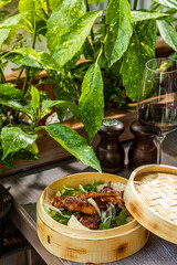 grilled lamb ribs with fresh vegetables and lavash