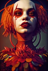 Portrait of a beautiful clown girl, 3d render