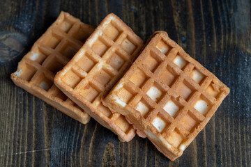 square sweet soft waffles on the table