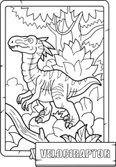 prehistoric dinosaur velociraptor, coloring book for children, outline illustration - 532949173