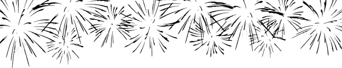 Black firework texture, thin lines. Isolated png illustration, transparent background. Wide panorama backdrop to use for overlay, montage, collage or card. Happy new year concept.