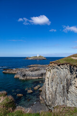 Fototapeta na wymiar A view of Godrevy Lighthouse in St Ives Bay, Cornwall