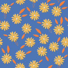 Fototapeta na wymiar Vintage groovy daisy flowers seamless pattern vector illustration