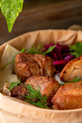 barbecue with marinated red onion and fresh herbs