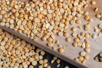 Raw, dry and not cooked porridge of peas on the table