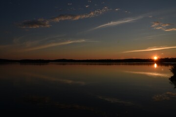 Sunset at the Mirage outfitter, Transtaiga road, Baie James, Québec, Canada
