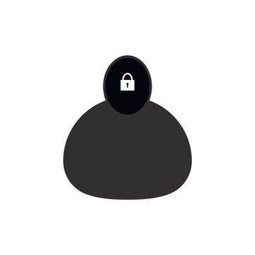 Personal data protection and privacy - characted and person is protected by lock. Hidden and secret personality. 