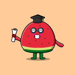Cute cartoon Watermelon student character on graduation day with toga in concept flat cartoon style