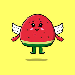Cute cartoon Watermelon character wearing wings in modern style design illustration