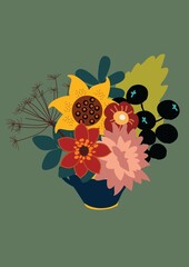 illustration with bouquet of flowers