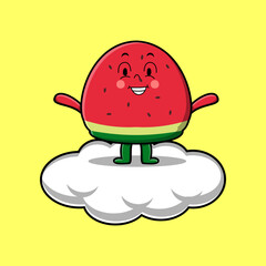 Cute cartoon Watermelon character standing in cloud vector illustration